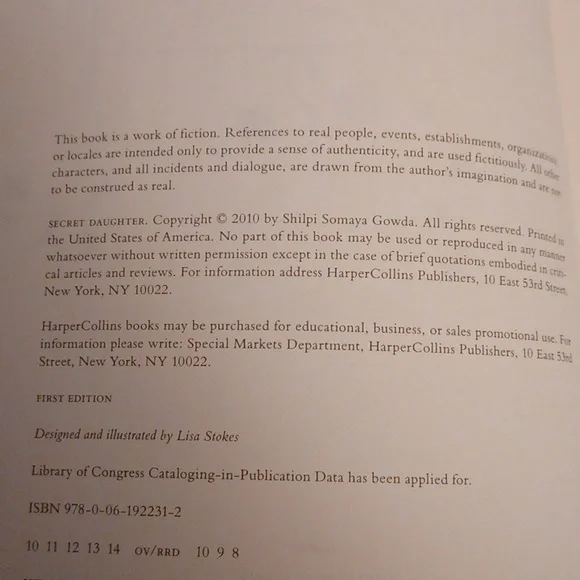 $4 Add-on "Secret Daughter" by Shilpi Somaya Gowda - Paperback Novel - Picture 7 of 8